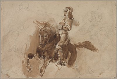 Páncélos alak lóháton recto, c. 1828. alkotó: Ferdinand Victor Eugene Delacroix