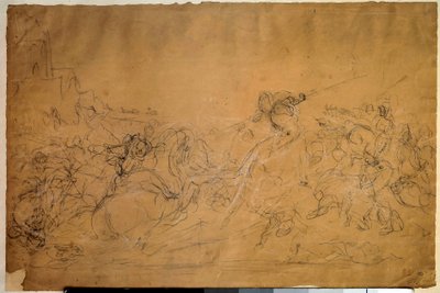 Csatajelenet, rajz lazacpapírra, Eugene Delacroix (1798-1863) 19. századi nap. 0,30 X 0,45 m. Párizs, Louvre Múzeum alkotó: Ferdinand Victor Eugene Delacroix