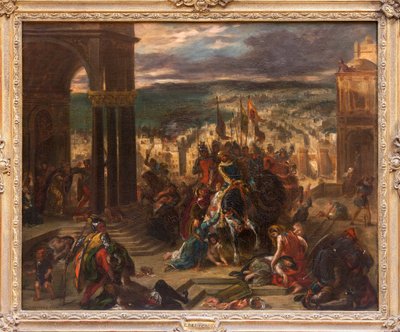 Konstantinápoly elfoglalása a körutazások által, Eugene Delacroix (1798-1863) festménye, amely az 1204. április 12-i történelmi eseményt mutatja be, a 4. keresztes hadjárat idején, az 1841-es Szalon festmény kicsinyített változata és változata, Louis Phili alkotó: Ferdinand Victor Eugene Delacroix