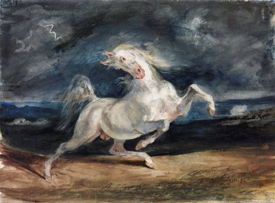 Cheval effraye par la foudre - Villámtól megrémült ló - Delacroix, Eugene (1798-1863) - 1825-1829 - Akvarell, gouache papíron - 23,6x32 - Szepmuveszeti Múzeum, Budapest alkotó: Ferdinand Victor Eugene Delacroix