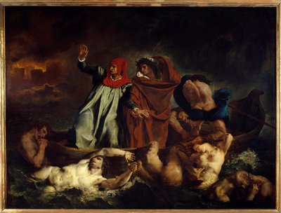 Dante és Vergilius vagy Dante Barque Illusztrációja az „Isteni színjáték” (Divina Commedia) VIII. énekéhez Dante Alighieri (1265-1321) Eugene Delacroix (1798-1863) festménye 1822 V. 1,89 x 2,41 m Párizs. Louvre múzeum alkotó: Ferdinand Victor Eugene Delacroix