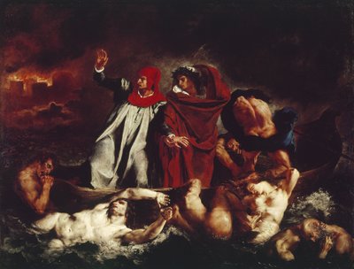 Dante csónakja, Dante Alighieri Divina Commedia-ból (olaj, vászon alkotó: Ferdinand Victor Eugene Delacroix
