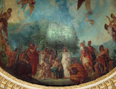 Leszállás a végtagokhoz: a jelesek csoportja: balról jobbra, Démoszthene (ül), Xenophon, Platón és Szókratész, Aspasie (fehér), Apelle, Nagy Sándor, Arisztotelész és Akhilleusz ül. Eugene Delacroix (1798-1863) festménye díszíti a kupolát alkotó: Ferdinand Victor Eugene Delacroix