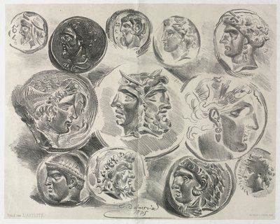 Tizenkét antik érmet tartalmazó lap, 1825. alkotó: Ferdinand Victor Eugene Delacroix