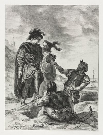 Hamlet: Hamlet és Horatio a sírásókkal, 1843. alkotó: Ferdinand Victor Eugene Delacroix