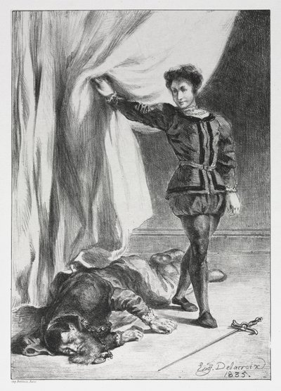 Hamlet: Hamlet és Polonius holtteste, 1835. alkotó: Ferdinand Victor Eugene Delacroix