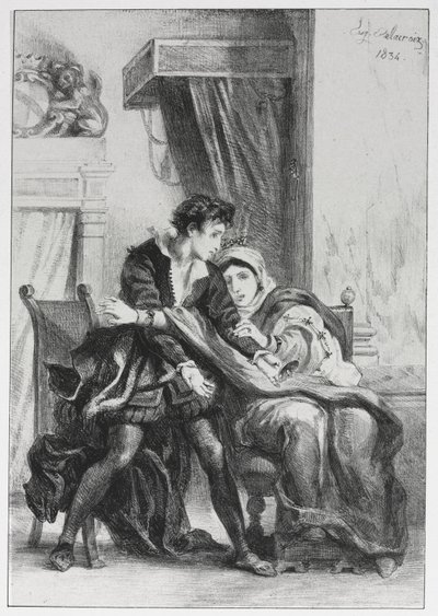 Hamlet: Hamlet és a királynő, 1834. alkotó: Ferdinand Victor Eugene Delacroix