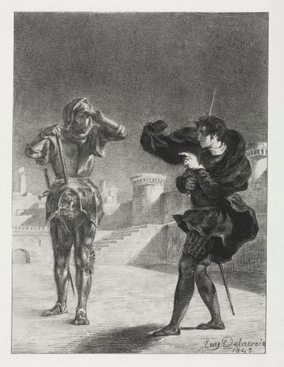 Hamlet: A fantom a teraszon, 1843. alkotó: Ferdinand Victor Eugene Delacroix