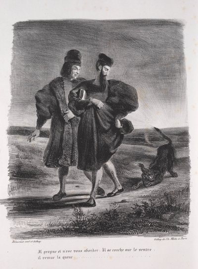 Illusztrációk Fausthoz: Faust, Méphistophélé és a barbet, 1828. alkotó: Ferdinand Victor Eugene Delacroix