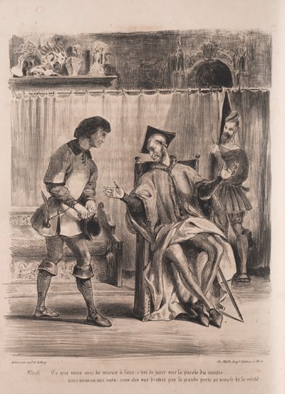 Illusztrációk Fausthoz: Méphistophélé fogadja az iskolás fiút, 1828. alkotó: Ferdinand Victor Eugene Delacroix