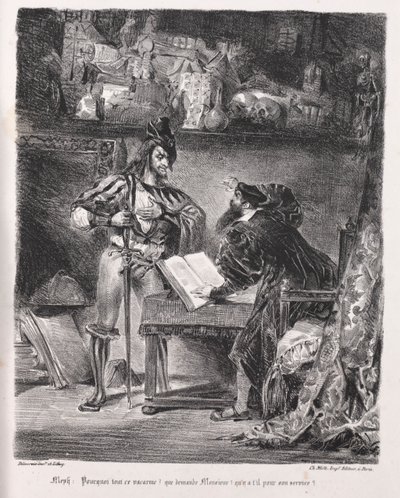 Illusztrációk Fausthoz: Méphistophélés Faustnál jár, 1828. alkotó: Ferdinand Victor Eugene Delacroix