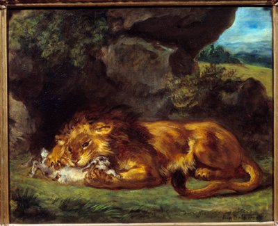 Oroszlán ver egy nyulat. Eugene Delacroix festménye (1798-1863) alkotó: Ferdinand Victor Eugene Delacroix