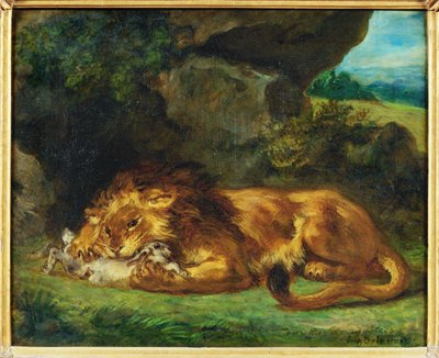 Oroszlán felfal egy nyulat - egy oroszlán felfal egy nyulat ... alkotó: Ferdinand Victor Eugene Delacroix