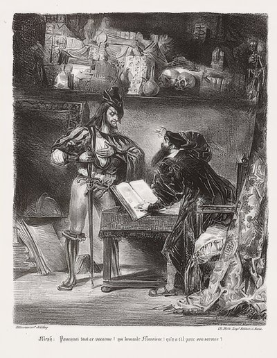 A Faustban megjelenő Mefisztó (Mephisto Faustnak tűnik). 1828 alkotó: Ferdinand Victor Eugene Delacroix