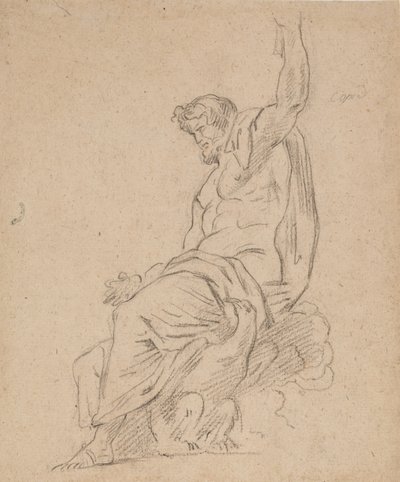 Recto: Egy ember ülő alakja, esetleg Jupiter, sason, bal kezével felnyúlva alkotó: Ferdinand Victor Eugene Delacroix