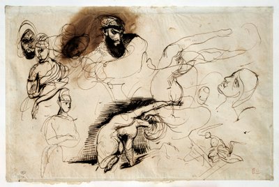 Tanulmány Sardanapale haláláról. Eugene Delacroix rajza (1798-1863) alkotó: Ferdinand Victor Eugene Delacroix