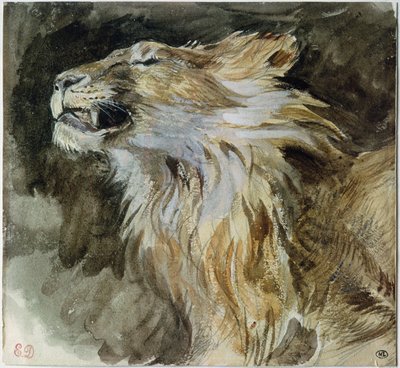 Az oroszlán feje (akvarell papíron) alkotó: Ferdinand Victor Eugene Delacroix