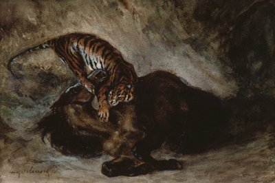 Tigris megtámad egy lovat (wc papíron) alkotó: Ferdinand Victor Eugene Delacroix