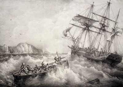 A breton halászhajó legénységének megmentése a svéd Le Neptune hajóval, Litográfiája Ferdinand Perrot alkotó: Ferdinand Victor Perrot
