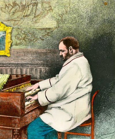 Emile Zola (1840-1902) orgonán portréja. Desmoulin metszete (XIX. század). Coll. Kifelé. alkotó: Fernand Desmoulin