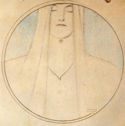 Egy nő feje (pasztell, papíron) alkotó: Fernand Khnopff