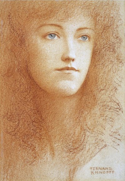 ""Egy fiatal angol nő portréja"" Szangvinikus papíron, Fernand Khnopff (1858-1921) 1890 körüli magángyűjtemény alkotó: Fernand Khnopff