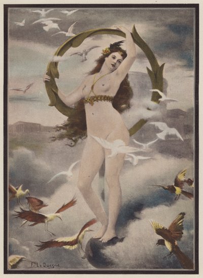 Madarakkal körülvett nő (színes litó) alkotó: Fernand Le Quesne