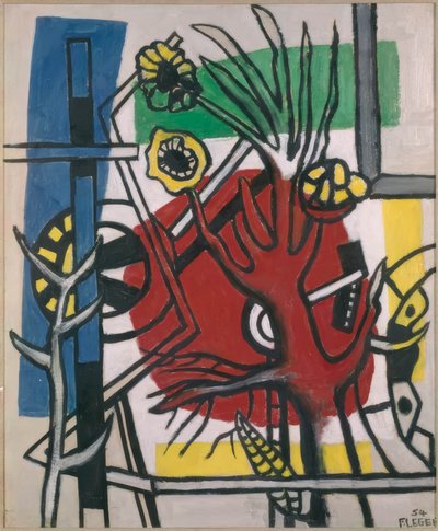 Fa vörös háttér előtt alkotó: Fernand Leger