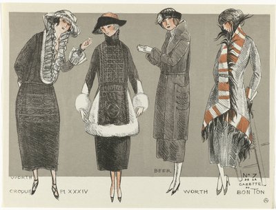 Gazette du Bon Ton, 1920 - No. 7, Croquis Pl XXXIV: Worth / Beer / Worth (cím a tárgyon) alkotó: Fernand Siméon