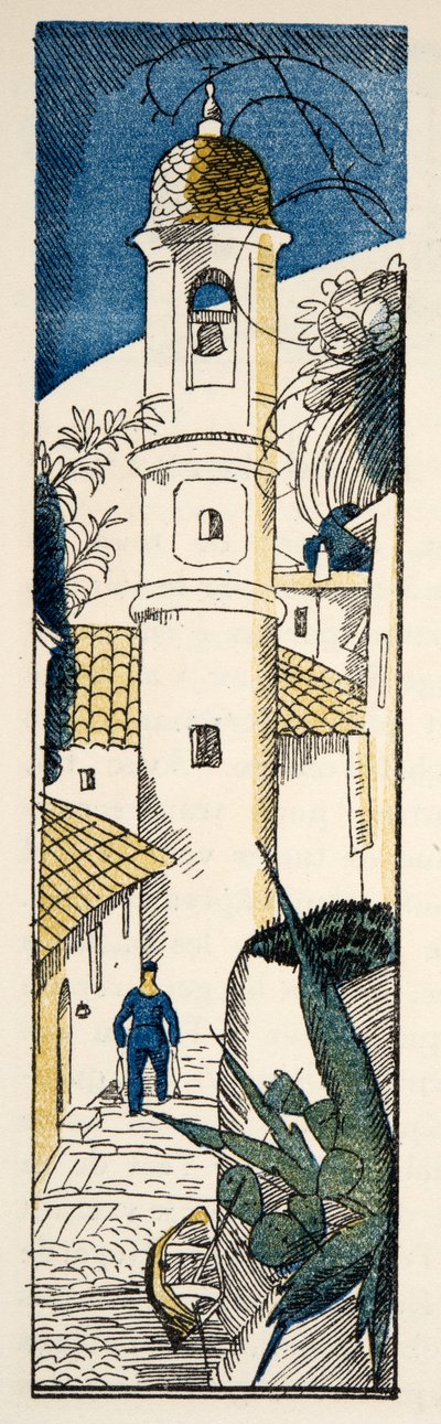 Utca Antibes-ben a Gazette de Bon Ton pubból. 1920 (sablonnyomat) alkotó: Fernand Siméon