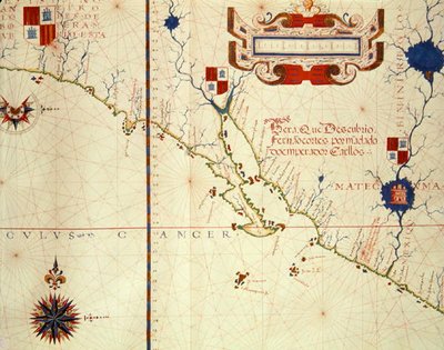 Fol.15 Mexikó és Alsó-Kalifornia térképe, egy atlaszból, 1571 alkotó: Fernao Vaz Dourado