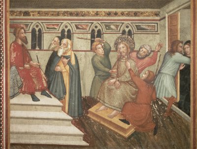 Krisztus korbácsolása Poncius Pilátus előtt (freskó) alkotó: Ferrer Bassa