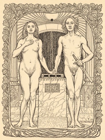Az esküvői oltárnál, 6. tábla, a „Lebenszeichen” tárcából, kocsma. Fritz Heyder Verlag 1908-ban Berlinben alkotó: Fidus