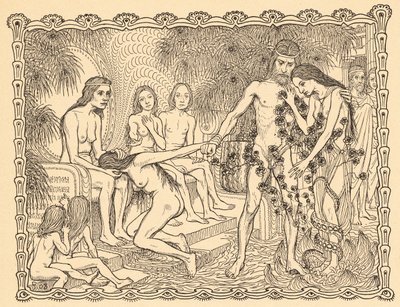 A varázsvilágon keresztül, 9. lemez, a „Lebenszeichen” portfólióból, pub. Fritz Heyder Verlag 1908-ban Berlinben alkotó: Fidus