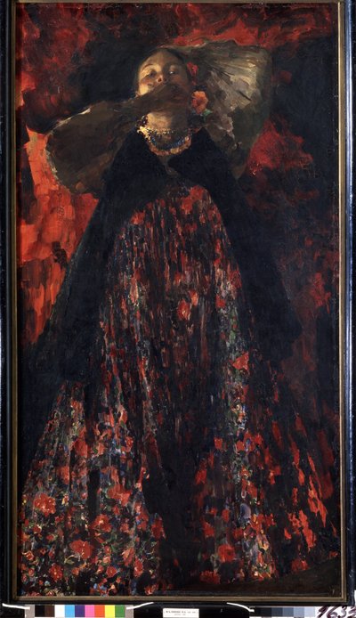 Egy lány (A Girl). Egy parasztasszony népviseletben. Filipp Andrejevics Maliavin (Maliavine) (vagy Andrejevics Maljavin) festménye (1869-1940), olaj, vászon alkotó: Filipp Andreevich Maliavin