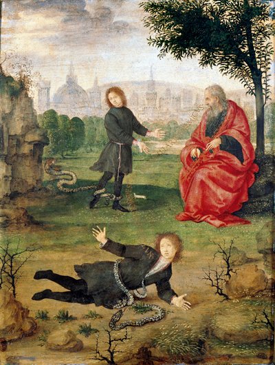 A Medicis család allegóriája középen „” A seb nem rosszabb, mint az ellenség a családban”” Fülöp-szigeteki Lippi (1457-1504) festménye 1494-1495 kb. Nap. 30x23 cm Florence Galleria degli Uffizi (Irodák) - A Medici család allegóriája alkotó: Filippino Lippi