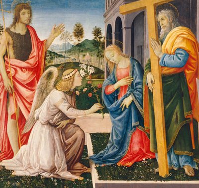 Angyali üdvözlet és szentek, Filippino Lippi (1457-kb. 1504), olaj, vászon alkotó: Filippino Lippi