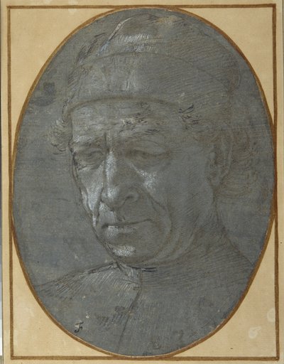 Egy idős, sapkát viselő férfi feje (fémhegy kékesszürke előkészített papíron) alkotó: Filippino Lippi