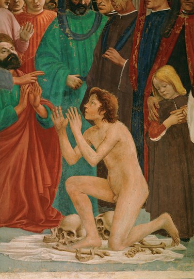 Szent Péter feltámasztja börtönőrének, Teofil prefektusnak a fiát (freskó) alkotó: Filippino Lippi