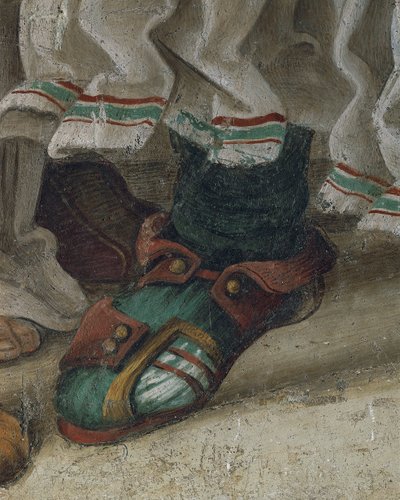 Szent Fülöp hajtó sárkány a Hieropolis templomból, lábbeli részlet, freskó alkotó: Filippino Lippi