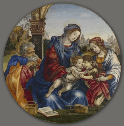 A Szent Család Keresztelő Szent Jánossal és Szent Margittal, 1495 körül (tempera és olaj, fa) alkotó: Filippino Lippi