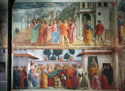 A Tribute pénz, Tommaso Masaccio, Theophilus fiának és Szent Péter trónra emelése, Tommaso Masaccio és Filippo Lippi freskók alkotó: Filippino Lippi
