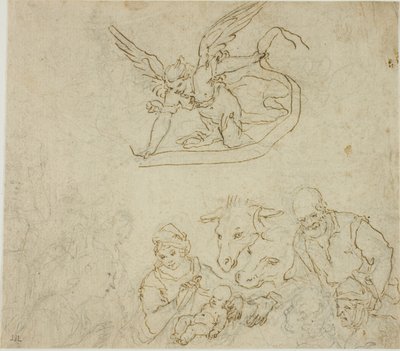 Születés (recto); Szűz és gyermek, angyal (fordítva) alkotó: Filippo Bellini
