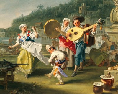 Tarantella in Mergellina, 1750 körül, Filippo Falciatore (aktív 1737-1768), olaj, vászon, 76,2x102 cm, Részlet, Olaszország alkotó: Filippo Falciatore