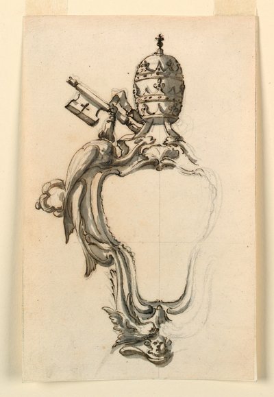 Rajz, Egy pápai címerpajzs, 1740-70 alkotó: Filippo Marchionni