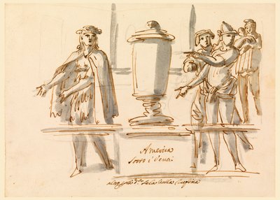 Rajz, Amerika allegóriája, Falconieri bíboros frascati szalonjának díszítése, 18-19. század alkotó: Filippo Marchionni