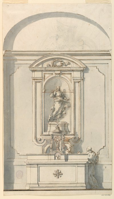 Rajz, oltár tabernákulummal és két pap beszélgetésben, 1750-75 alkotó: Filippo Marchionni