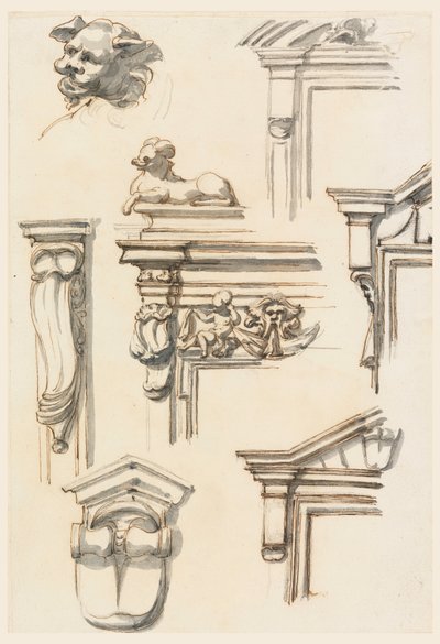 Rajz, építészeti tanulmányok, 1750-75 alkotó: Filippo Marchionni