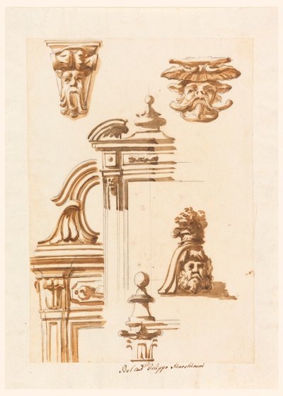 Rajz, építészeti tanulmányok, 1750-90 alkotó: Filippo Marchionni