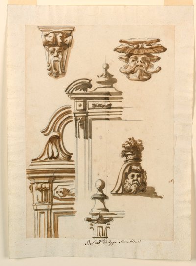 Rajz, építészeti tanulmányok, 1750-90 alkotó: Filippo Marchionni